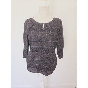Kuhl Flora Organic Cotton Silk Grey Lace Blouse Top Shirt Medium Below Elbow